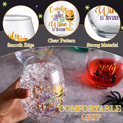 Halloween Stemless Wine Glasses Set - 6 Pcs 15oz Witch Queen Tumbler