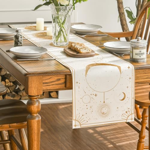 Beige Astrology Moon Magic Art Table Runner 13x72 Inch - Gothic Home Decor