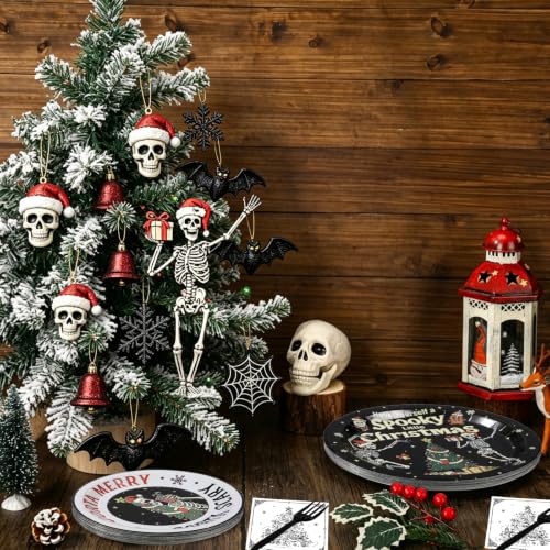 Skull Christmas Party Decorations Set - Gothic Creepy Holiday Tableware & Napkins with Skeleton Design - Variation: Skull Christmas