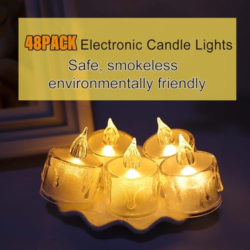 48Pcs Flameless Battery-Operated Tea Lights Candles with Drop Wax Shape - SupBri