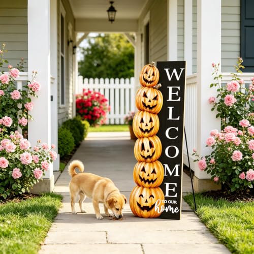 Halloween Welcome Sign for Front Door 41.5x12.5in Spooky Pumpkin Yard Decor - Variation of Halloween Pumpkin Welcome