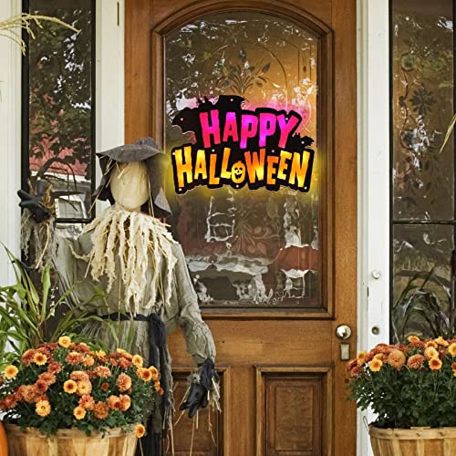 Halloween Window Silhouette Sign with 20 LED Lights - Happy Halloween Variation