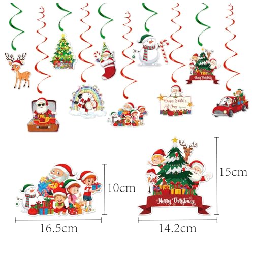 10Pcs Christmas Hanging Decorations Swirls Elk Snowman Ceiling Decor Holiday Indoor Outdoor