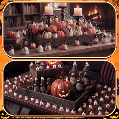 Halloween Pumpkin Ghost Figurines Set - Tiny Resin Ghost Decorations, 100 Pcs