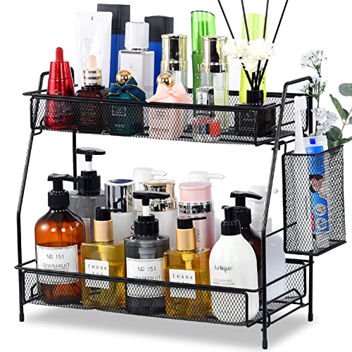 Large Countertop Organizer for Bathroom & Kitchen, 2-Tier Black Under Sink Storage