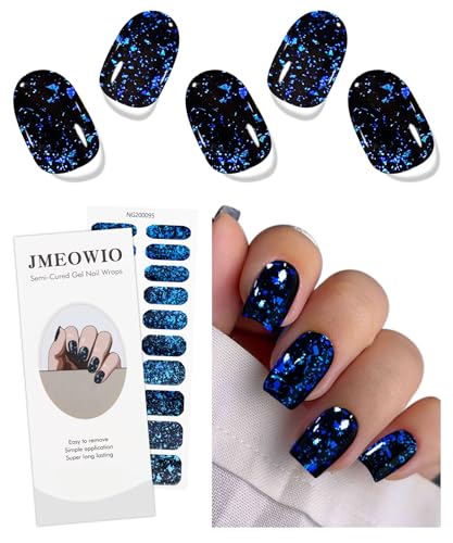 Blue Semi Cured Gel Nail Stickers Wrap - Easy Nail Art Decals, 20 Strips - Dark Blue