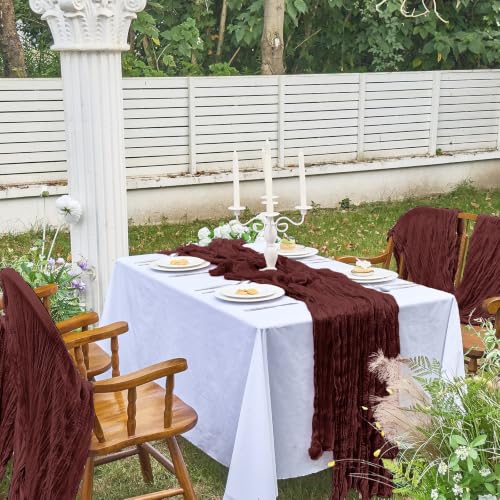 Burgundy 10FT Cheesecloth Table Runner 2 Pack for Christmas & Home Decor