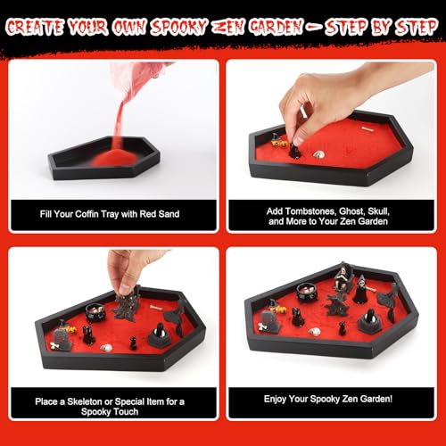 Coffin Zen Garden Kit for Desk Goth Halloween Decor Miniature Witchy Figurines