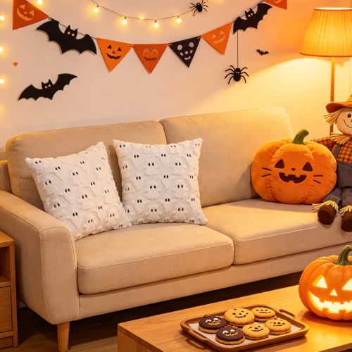 Set of 4 Halloween Ghost Pillow Covers 18x18 Plush Cushion Decor