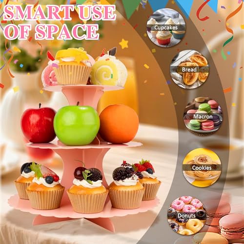 Pink 3-Tier Cupcake Stand 2 Pack Dessert Tower for Parties & Celebrations