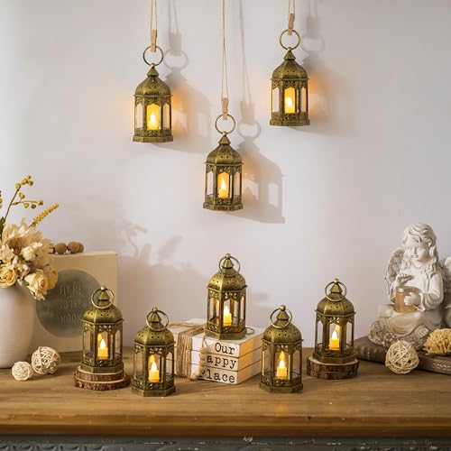 20PCS Gold Flickering LED Lanterns Set - Mini Moroccan Hanging Candle Decor