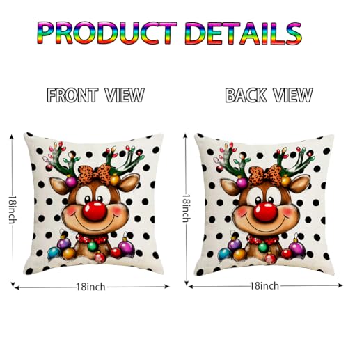 Christmas 18x18 Inch Pillow Covers Set of 2 Santa Elk Double-Sided Holiday Decor