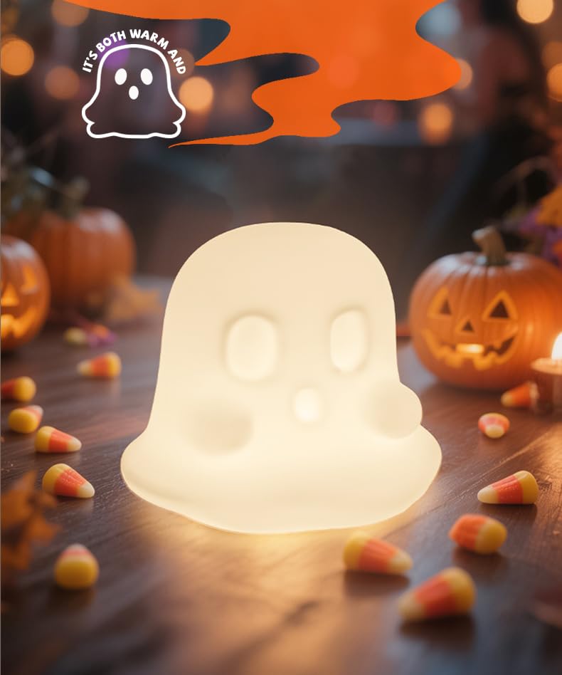 Halloween Ghost Night Light - 7 Color Changing Silicone Spooky Decor - Rechargeable Kids & Party Gift - Variation Ghost