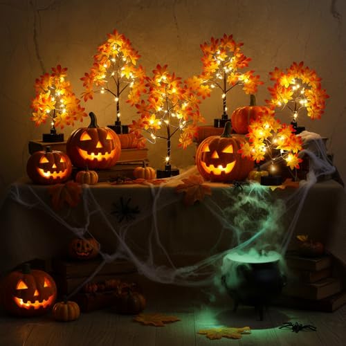 Set of 6 Lighted Maple Tree Decorations for Fall & Thanksgiving Indoor Outdoor Decor