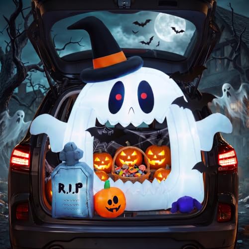 Halloween Ghost Inflatable Car Decoration with Built-in LEDs - 4 FT Outdoor Trunk or Treat