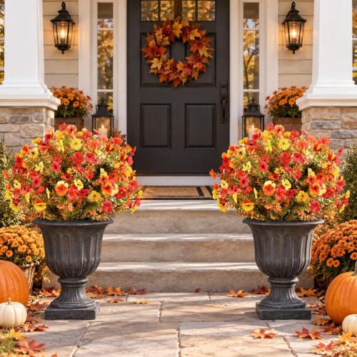 Artificial Fall Topiary Flowers with Stakes - 27.5 Inch Outdoor Decor, Violet Variation