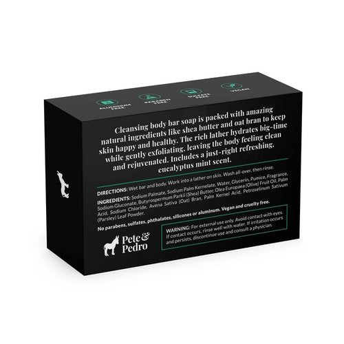 Pete & Pedro FRESH Body Soap Bar – Eucalyptus Mint Scented Natural Moisturizing Men's Body Bar | Exfoliating Pumice & Hydrating Shea Butter | As Seen on Shark Tank, 6 oz. [Health and Beauty]