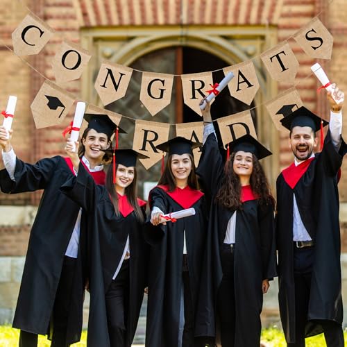 Black Graduation Burlap Banner 2026 - Congrats Grad Garland Rustic Party Decor