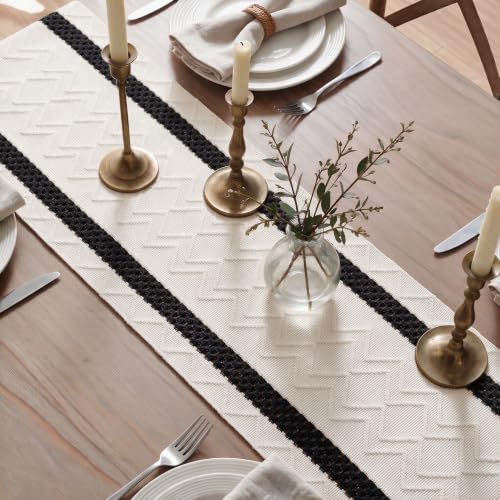 Woven Rustic Table Runner 12x120 Inch Black Stripe Cotton Polyester