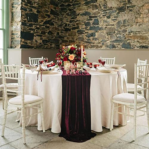 Velvet Table Runner 10ft Burgundy 20x120 Inch Wedding Reception Decorations - 2 Pack