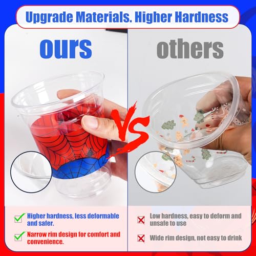 50 Pack Spider Web Party Cups - 12oz Red & Blue Disposable Party Supplies