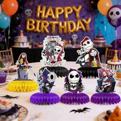 8pcs Halloween Christmas Honeycomb Centerpieces for Table Party Decor - Jack & Sally Characters