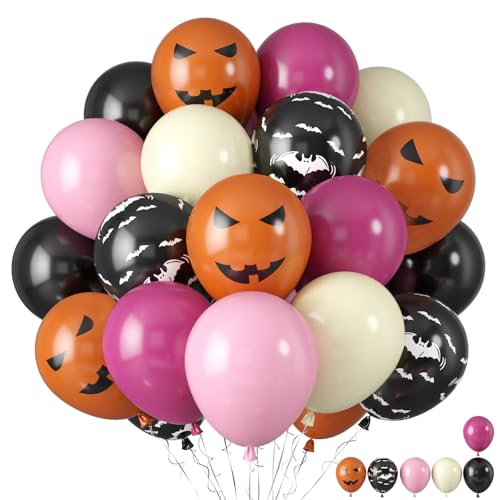 Halloween Party Balloons Set - Black, Hot Pink & Orange with Variations