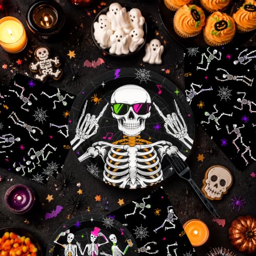 Halloween Skeleton Party Plates and Napkins Set - 96 Pieces