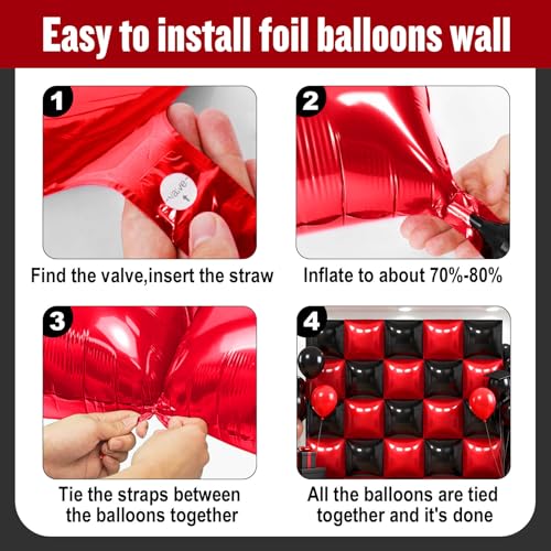 Black and Red Square Foil Balloon Wall Kit - 50PCS Double Sided Metallic Balloons for Party Decorations Variation of THIS listing