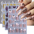 Halloween Skull Nail Stickers Set - Style02 Embossed Skeleton & Rose Design, 4 Sheets for Gothic Nail Art