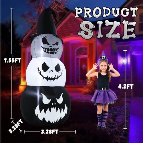 Halloween Inflatable Pumpkin Ghost Tower - 7.6ft Outdoor Yard Decoration, Stacked Pumpkins Variant