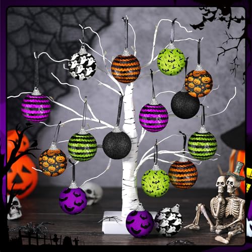 Halloween Ball Ornaments for Tree 2 Inch - Spooky Style, 16 Pieces