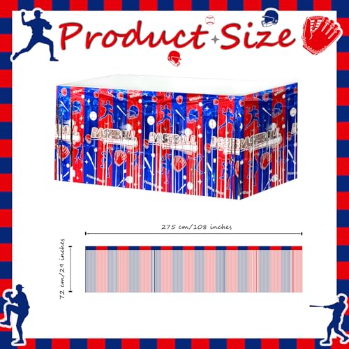 Baseball Party Table Decorations - 108x29.5 Inches Foil Fringe Skirts - Red, Blue & Silver