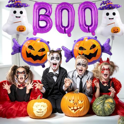 Halloween Balloons Set with Ghost Pumpkin and Boo Balloons - Purple Variation