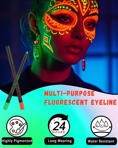 Red UV Neon Eyeliner Pencil - Halloween Rainbow Colored Gel Makeup - B01