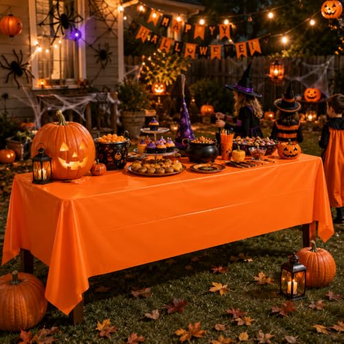 Halloween Plastic Rectangle Tablecloths Set - 54 x 108 Inches, 12 Pack - Variation of Halloween