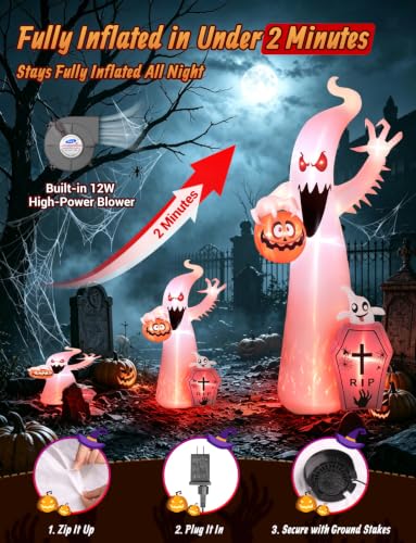 Halloween Inflatable Ghost Pumpkin Scene with Motion-Activated Sounds - 12FT