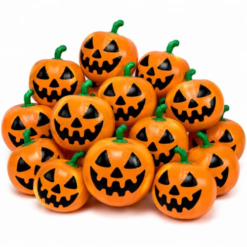 16 Pack Halloween Pumpkin Pool Floats - Inflatable Jack O Lantern Beach Balls