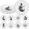 Halloween Dinnerware Set - Vintage 8-Piece Classic Halloween Plates & Serving Dishes - Black & White, Skull & Spider Web Designs - Includes Classic Variation