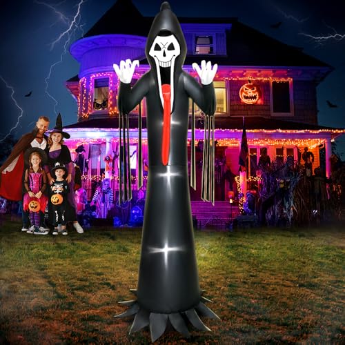 10 Ft Grim Reaper Inflatable Halloween Decoration with LED Lights Outdoor Lawn Decor - Scary Holiday Blow Up