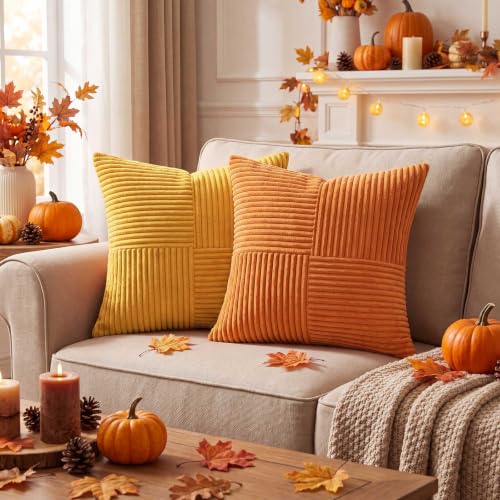 Fall 24x24 Inch Throw Pillow Covers Set of 4 - Boho Autumn Cushion Cases