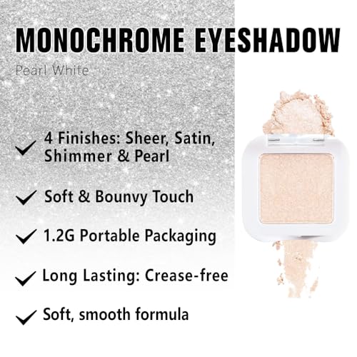 Pearl White Shimmer Eyeshadow Palette - Glitter & Metallic Shades, 0.04 oz - A12 Variation