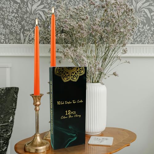 12 Pack 10-Inch Orange Taper Candles Unscented Dripless for Halloween & Holiday Decor - Variation of THIS Listing