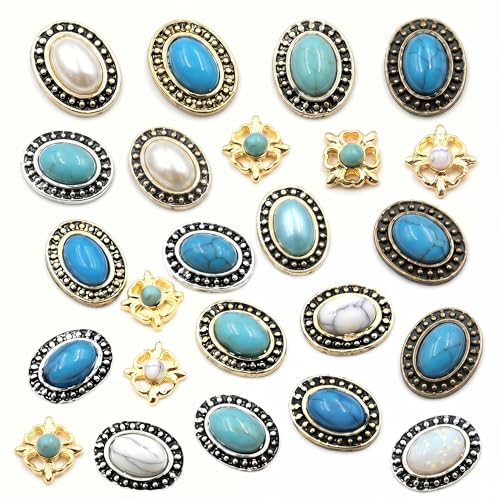 Turquoise 3D Flower Nail Charms - Mix Color Rhinestones for Nail Art, 20pcs