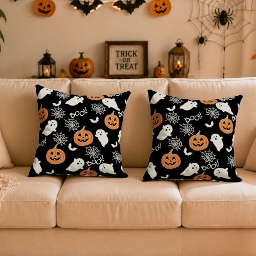 Ghost Bat Spider Web Halloween Throw Pillow Cover 16x16 Inches - Home Decor