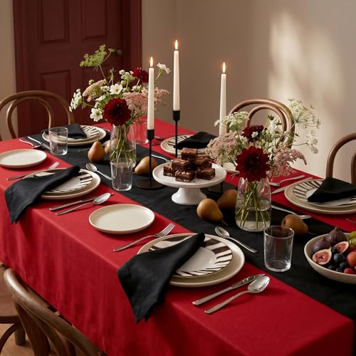 Pure Linen Black Table Runner 14 x 90 Inches - Handcrafted Heirloom Quality