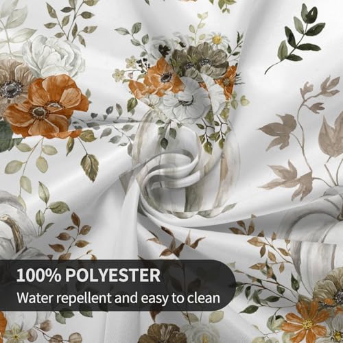 Round Fall Tablecloth 60-Inch Grey Pumpkins & Leaves - Watercolor Autumn Cover