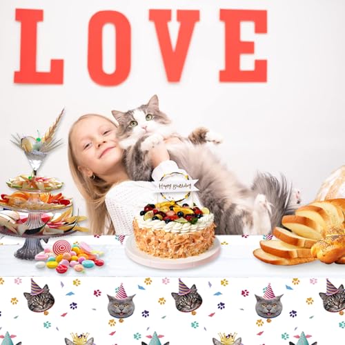 Pet Cat Party Tablecloth Set - Waterproof Disposable 70x51 Inches, 2-Pack
