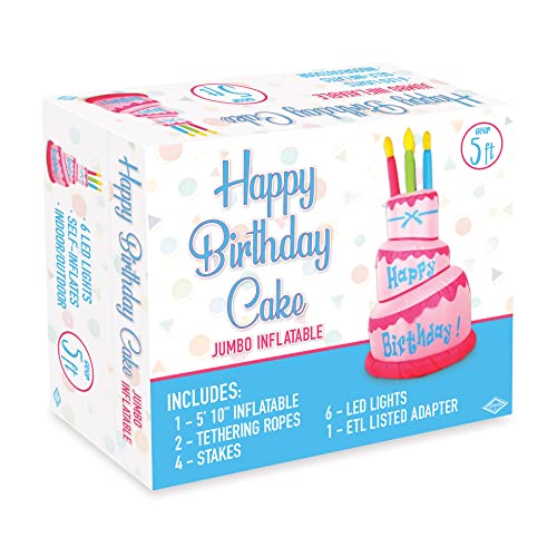 Inflatable Jumbo Birthday Cake with LED Lights - 70 Inch Yard Decor for Indoor & Outdoor Parties