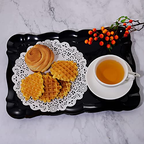 Black Plastic Serving Trays 15x10 Inches Set of 6 - Reusable & Dishwasher Safe